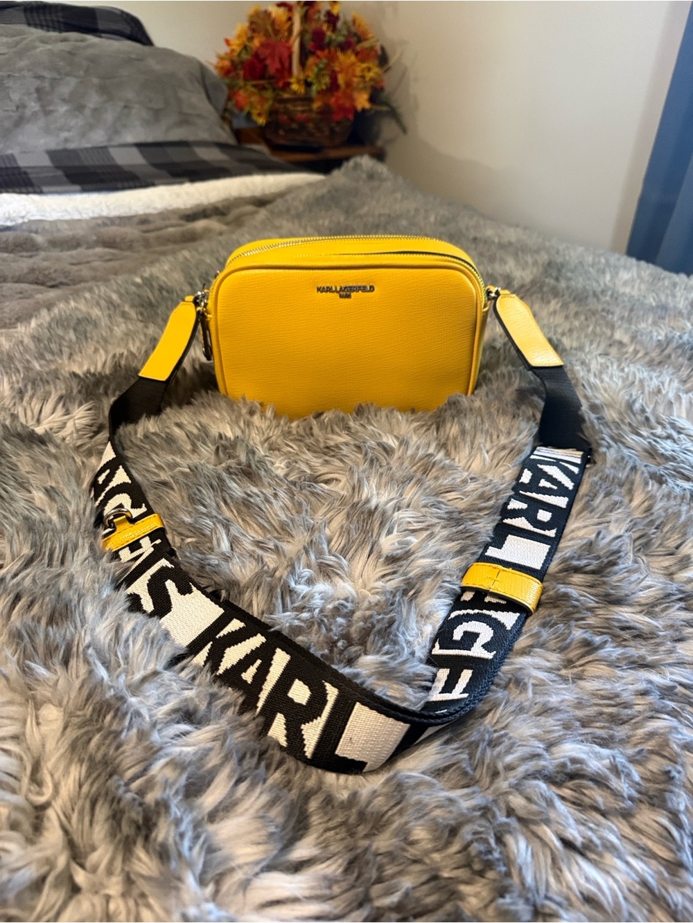 Karl Lagerfeld Yellow Bag With Logo Strap Camera Crossbody